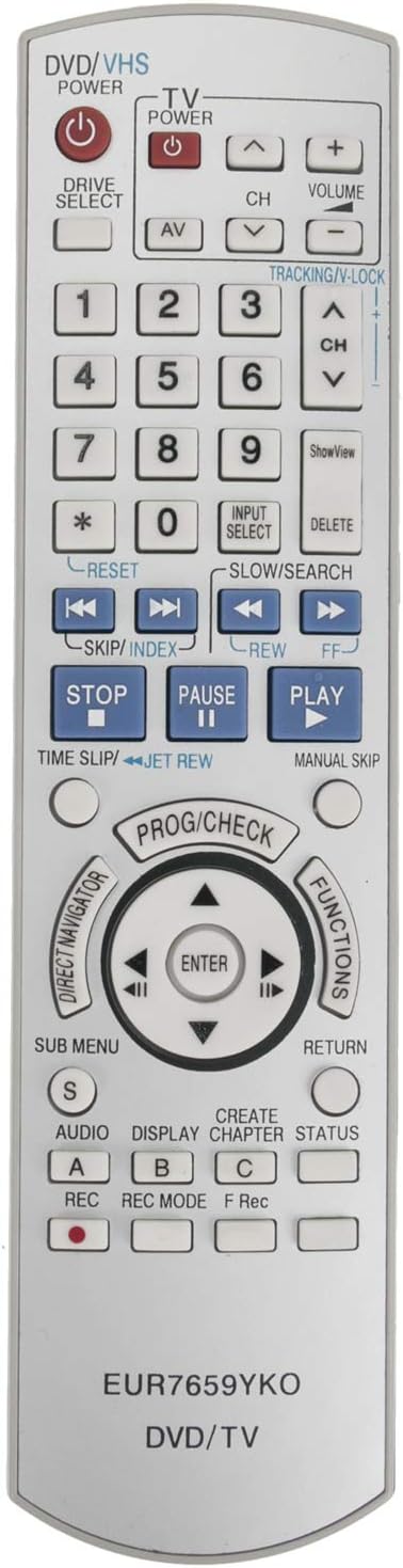 AIDITIYMI EUR7659YKO Remote Control Replacement for Panasonic DVD VCR Recorder Models DMR-ES15, DMR-E35V, DMR-ES30V,