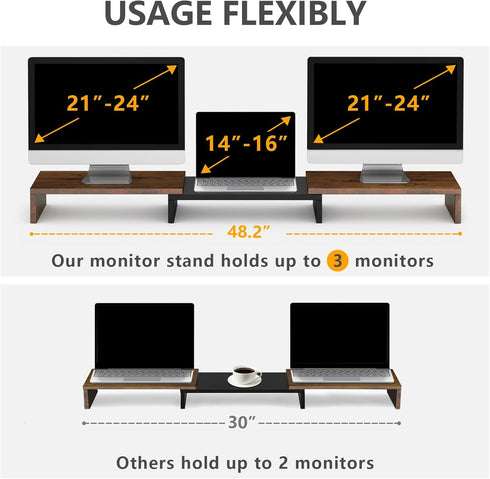 TAVR Dual Monitor Stand Riser, Extra Long Desktop Organizer for 2 Monitors, Max 48.2" Length, Rustic Brown