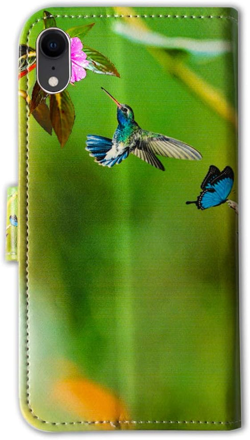 Case for iPhone XR, Hummingbird Pink Flower Leather Flip Wallet Case with Card Slot Holder for iPhone XR