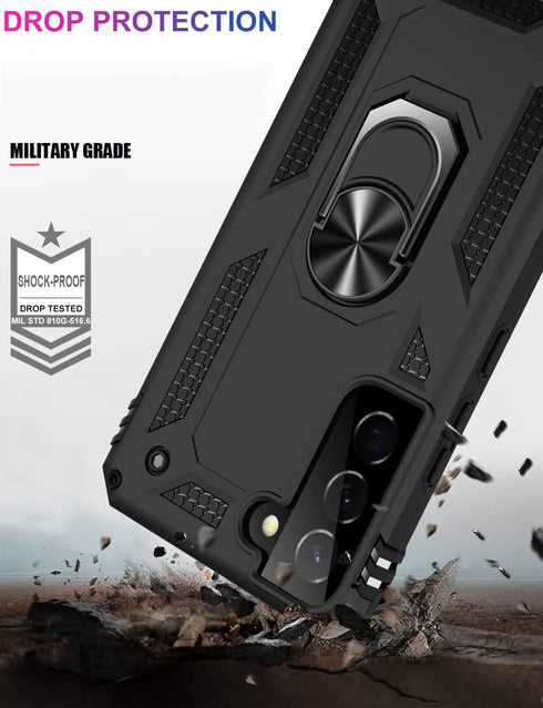 IKAZZ Galaxy S22 Case, Military Grade Shockproof Heavy Duty Protective Phone Case with Magnetic Kickstand - Black