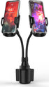 CAVIANA Dual Phone Holder for Car Cup Holder Long Flexible Neck, 360 Rotatable
