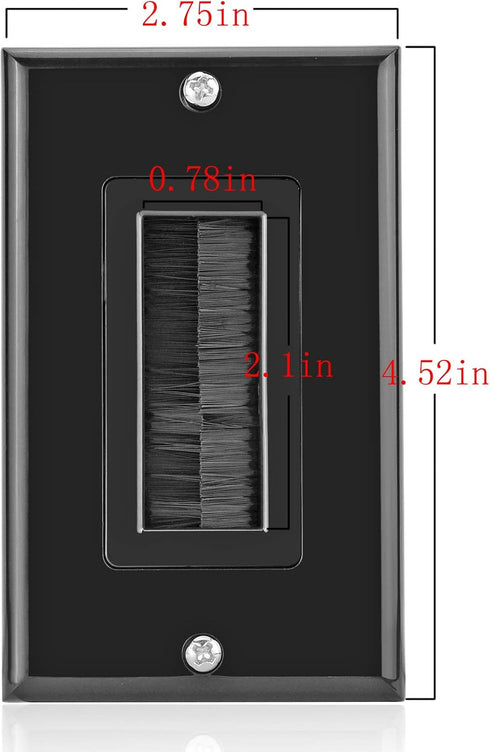 Brush Wall Plate Decora Style, Cable Pass Through Faceplate Insert for Wires, Single Gang Wall Socket