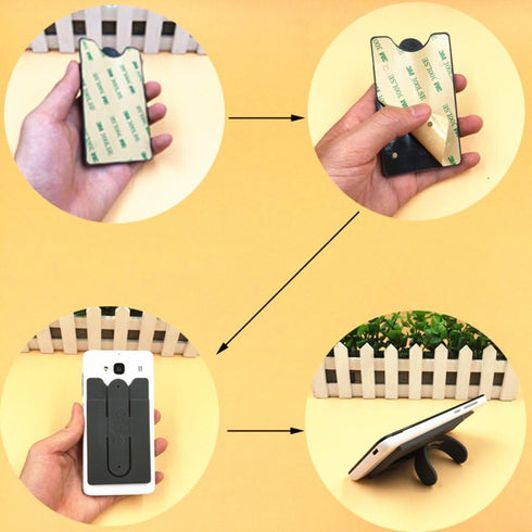 Card Holder with Cell Phone Stand, Stick-on Silicon Rubber Smartphone Sleeve Support Wallet (6pcs)