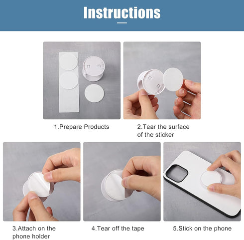 65 Pieces Sublimation Phone Holders, Collapsible Phone Grip Holder Adhesive Finger Stand Brackets for Smartphones