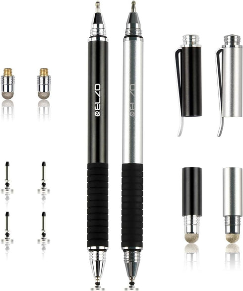 ELZO 3 in 1 Stylus, Disc Stylus Touch Screen Pens and Gel Pen Combo, 2 Pcs with 6 Replacement Tips for All Touch