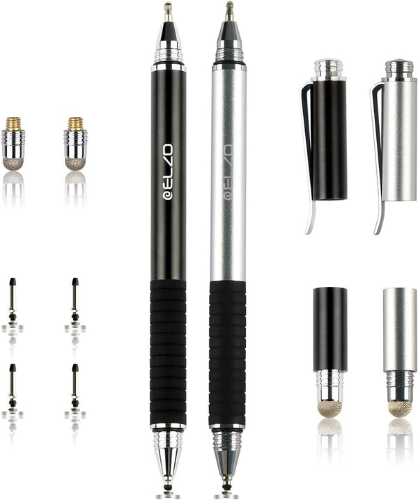 ELZO 3 in 1 Stylus, Disc Stylus Touch Screen Pens and Gel Pen Combo, 2 Pcs with 6 Replacement Tips for All Touch