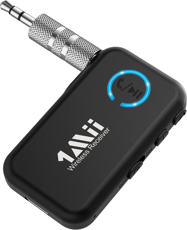 1Mii Bluetooth 5.0 Music Receiver for Car/Home Stereo, Aux Bluetooth Adapter with Volume Control, 16H Battery Life