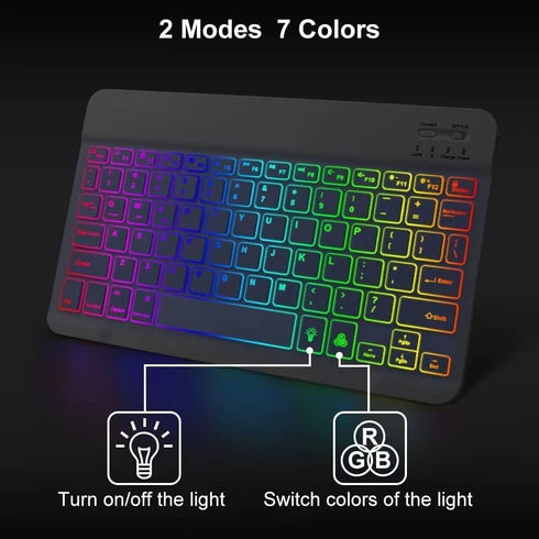 Ultra-Slim Bluetooth Keyboard and Mouse - Portable Mini Wireless Keyboard Rechargeable 7-Color Backlit for iPad iPhone