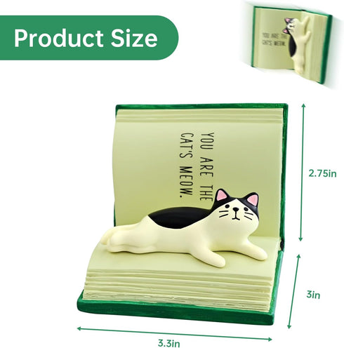 RAQWI Cat Lying on Book Phone Stand, Cute Kitten Cell Phone Holder for Desk, Creative Resin Bookish Decor for Home
