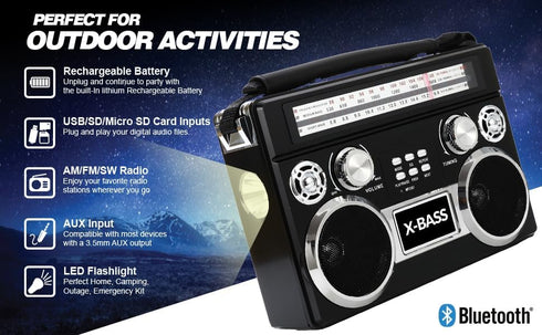 Supersonic SC-1097BT Portable 3 Band Radio with Bluetooth, Flashlight, MP3 Playback