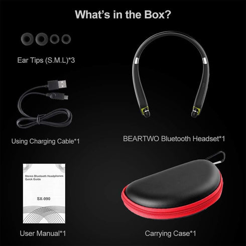 Bluetooth Headphones, Upgraded Foldable Wireless Neckband Headset with Retractable Earbuds, Noise Cancelling for