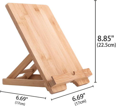 Bamboo Tablet Stand Holder, Adjustable Folding Wood iPad Stand with Chargeable Hole for Desk iPad Cooking Stand