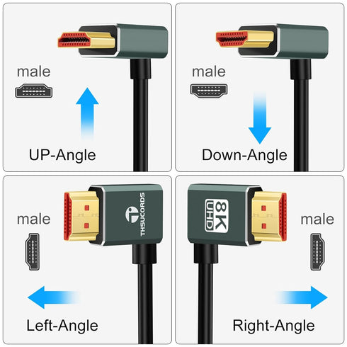 8K 2.1 90 3.3FT, 4K@120Hz 8K@60Hz TV/HDTV/PS5/Blu-ray Thsucords Ultra Thin HDMI Degree Right Angle Cable Flexible Slim