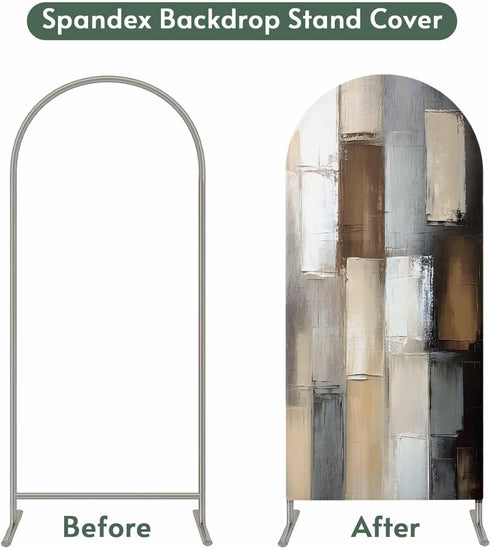 Jnbasdffb 6 Gray Brown Wedding Arch Cover, Stretchy Spandex Arch Backdrop Stand Covers FT, Abstract Oil Painting Color