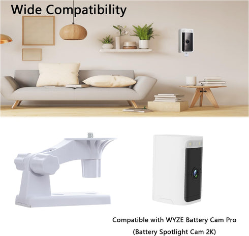 Camera Wall Mount for Wyze Battery Cam Pro, 180 Adjustable Ceiling Mounting Bracket, 2 Pack, White