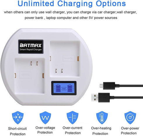 Batmax Rapid LCD USB Dual Battery Charging Station for Arlo Pro, Pro 2 & Arlo Go Security Camera Batteries