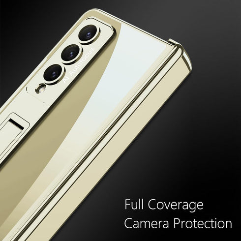 Shop Samsung Galaxy Z Fold 4 5G Clear Case with Gold Magnetic Hinge Protection, Adjustable Kickstand & Screen Protector.
