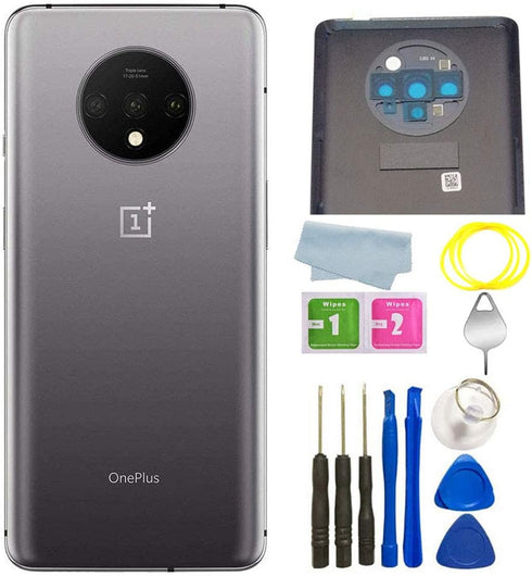 Battery Back Cover + Camera Lens Replacement for OnePlus 7T 6.55inch (Frosted Silver)