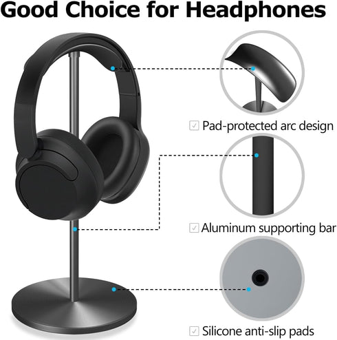Headphone Holder Stand for Desk, Gaming Headset Stand with Heavy Base, Modern Black Gaming Desk Accessories