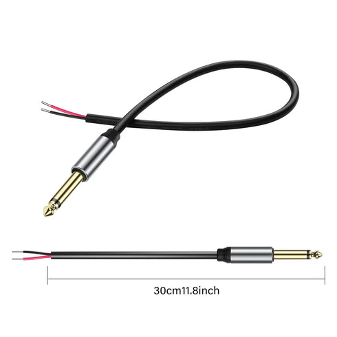 GINTOOYUN 2-Pack 6.35mm Male Plug to Bare Wire Open TRS Stereo Audio Cable Adapter - 0.3m/11in