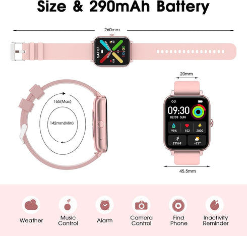 Smart Watch for Women, 1.85" Waterproof Fitness Tracker with 24-Hour Blood Pressure, Heart Rate, SpO2 Monitor, iPhone