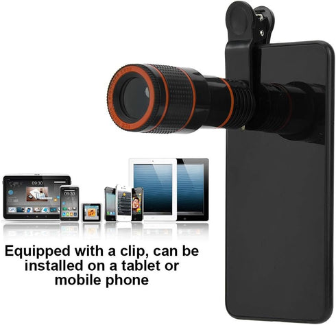 Cell Phone Camera Lens, Professional 12X Telephoto Lens, Telescopic Focusing Universal Phone Camera Lens for Mobile
