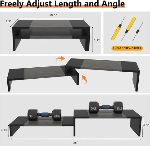 WESTREE Dual Monitor Stand Riser - 2 Shelf Computer Monitor Stand with Adjustable Length and Angle for Desktop Organizer