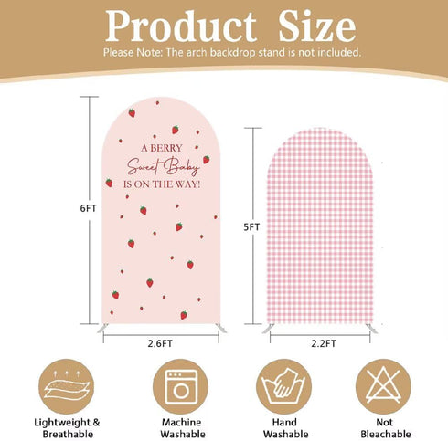 agogos 2 Covers,Set 2(6FT/5FT) Pcs A Berry Sweet Baby is ON The Way Arch Backdrop of Pink Plaids Strawberry Theme Arch