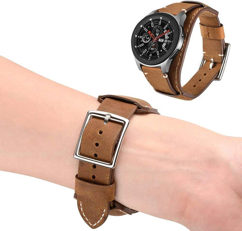 22mm Genuine Leather Cuff Bracelet Replacement Strap for Samsung Galaxy Watch 46mm/Galaxy Watch 3 45mm/Gear S3