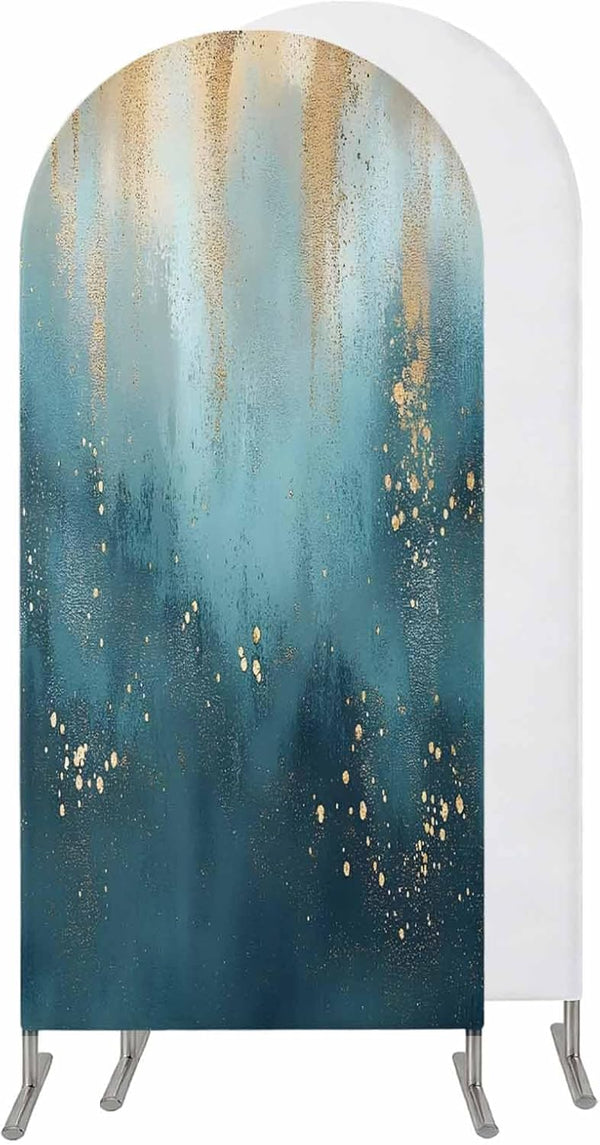 Jnbasdffb Turquoise Gold Geometric Wedding Arch Cover,Stretchy Spandex Arch Backdrop Stand Covers 7.2