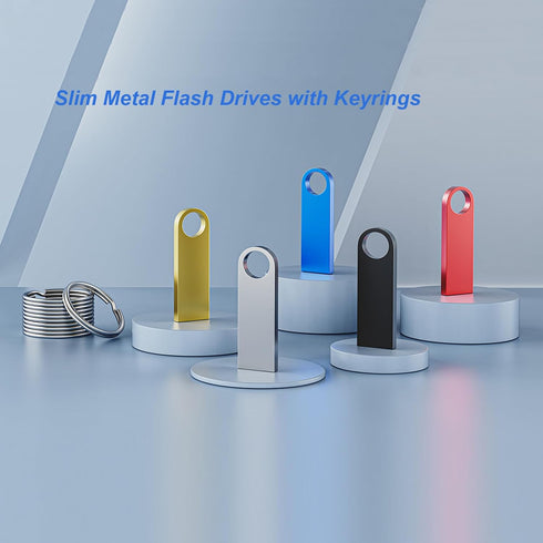Wooolken 8GB 2 Pack 2.0 USB Flash Drive with Keychains, Sleek Metal USB Thumb Drives Memory Stick for PC Laptop