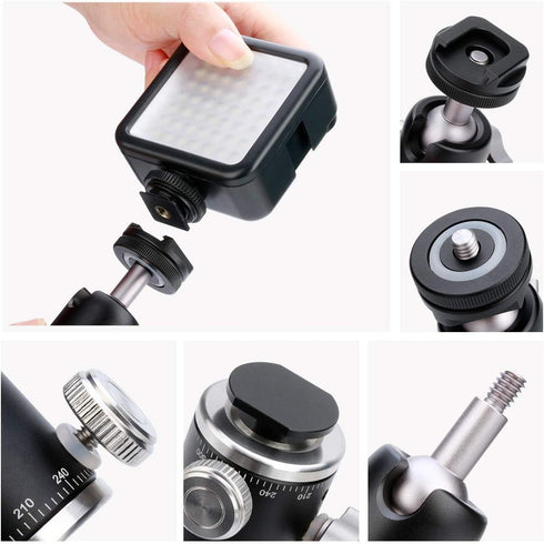 Camera Tripod Mini Ball Head Mount with Cold Shoe, 360 Pan & 90 Tilt Adapter for DSLR/Light Stand
