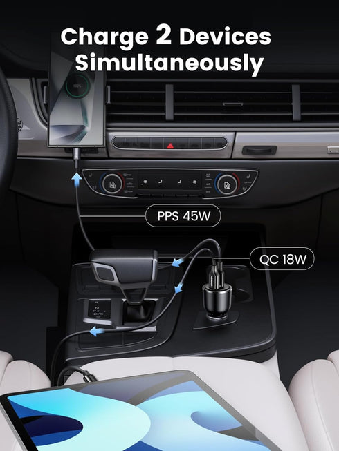 UGREEN 63W USB C Car Charger Adapter, PPS 45W Super Fast Charging for iPhone 15/14/13/12, Galaxy S24/S23/S22