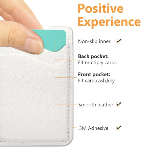 Phone Wallet, Leather Phone Card Holder, Stretchy Card Holder for Back of Phone Credit Card Holder for Phone Case Compatible with Most of Cell Phone (iPhone, Samsung) - 2Pack White