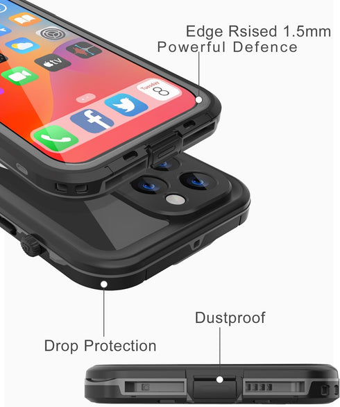 iPhone 14 Pro Max Waterproof Case, Full Body Shockproof Dust Proof Cover with Built-in Screen Protector (Black, 6.7