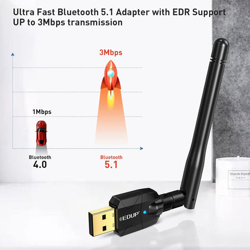 Long Range USB Bluetooth 5.1 Adapter for PC, Wireless Audio Dongle 328FT for Desktop Laptop with Windows Support