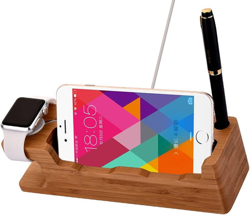 MOOZO Bamboo Wood Desktop Charging Dock Station Charger Holder for iPhone 16 15 14 13 12 11 Pro Max Apple Watch