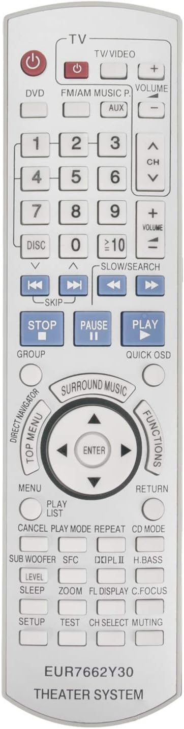 EUR7662Y30 Replacement Remote Control for Panasonic DVD Receiver Home Theater Stereo System SA-HT740, SA-HT743, SA-HT940