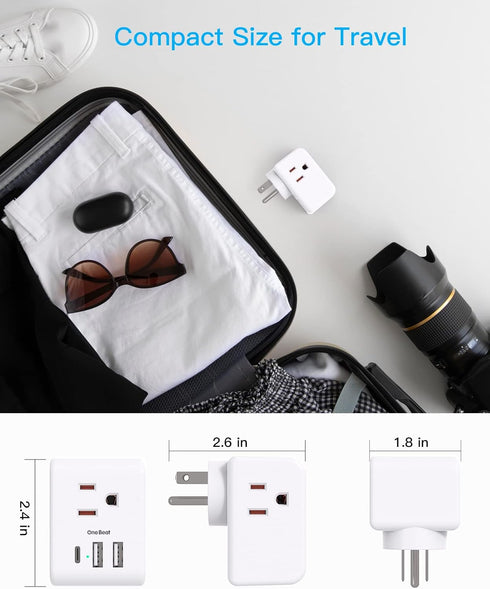 Multi Plug Outlet Extender, Non Surge Protector Electric Outlet Splitter with 3 USB Wall Charger (1 USB C) for