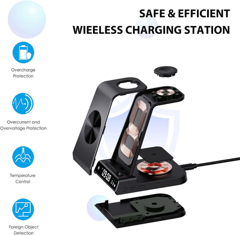 Wireless Charger for Samsung with Clock, 3 in 1 Charging Station for Samsung Galaxy S24 Ultra/S23 Ultra/Z Flip 6/5/Fold