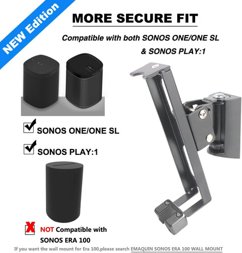Wall Mount Bracket for SONOS ONE/ONE SL/Play 1 Speaker (Swivel and Tilt, Black, Single pc)
