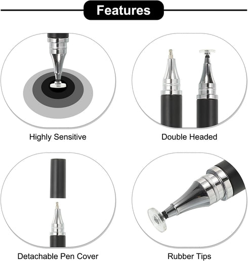 MECCANIXITY 2pcs Ballpoint Pen with Stylus Tip, 2 in 1 Ink Pen Fine Point Disc Stylus for Universal Capacitive Tablets