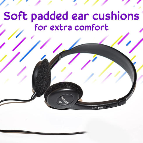 Maxell Stereo Headphones, 3.5mm Cord, 6-Foot Length, Black, Soft Padded Ear Cushions, Adjustable Headband