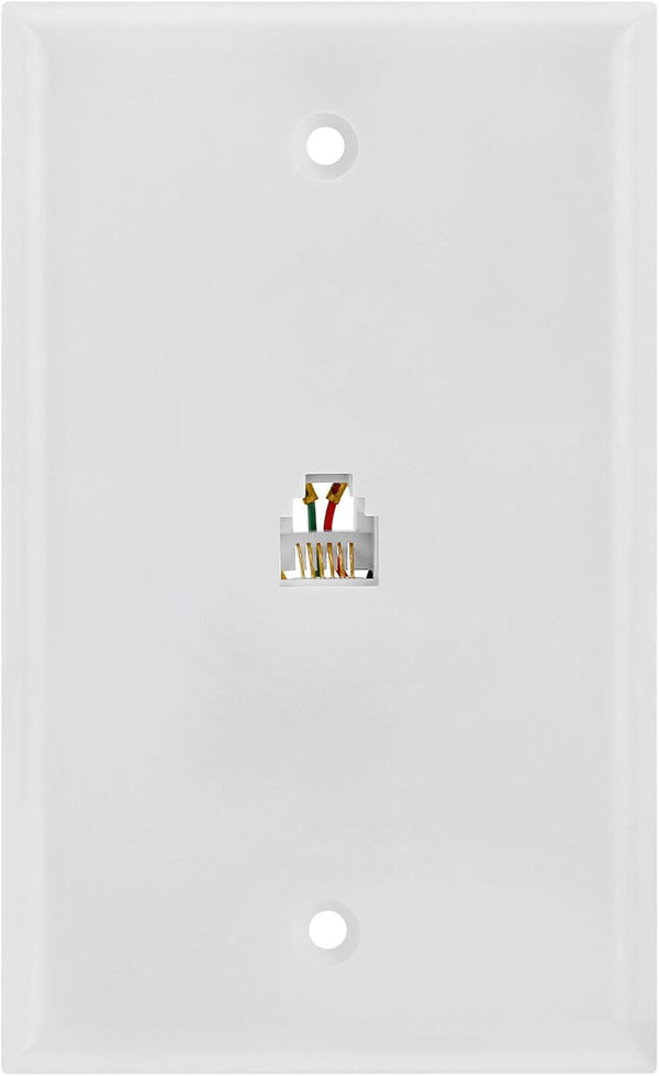 Cmple - Single RJ11 Connector Phone Wall Plate Jack 6P6C with 6 Conductors, Screws Included