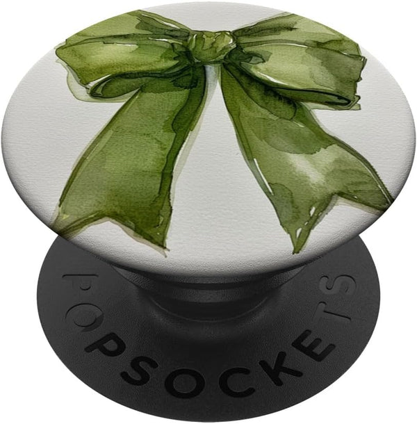 Girly Bow in Watercolor, Coquette Aesthetic Green Bow PopSockets Standard PopGrip