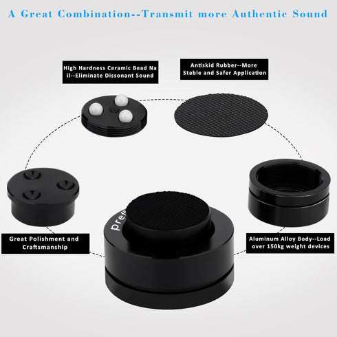 Preffair SP3918 Black Turntable Isolation Feet, HiFi Speaker Shock Absorber Pads with Ceramic Bead Nail