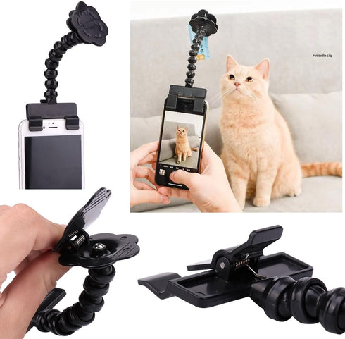 SquEqu Pet Selfie Stick Phone Clips with Double Head Clamps Dog Treats Holder Dog Selfie Portrait Tool for Cat Photo