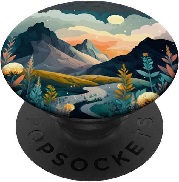 Boho Chic Floral Moon Mountain Forest Nature Retro Flower PopSockets Standard PopGrip