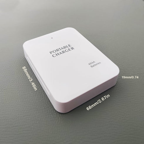 Portable Battery Operated Phone Charger | USB Power Bank with 4 AA Batteries, Emergency Outlet (White)