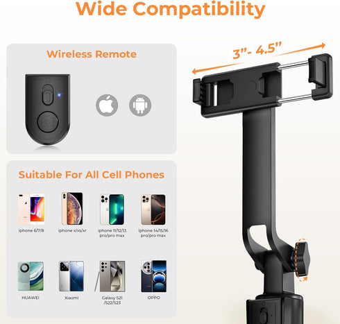 SENSYNE Selfie Stick for Phone, Extendable Travel Tripod with Detachable Remote for Photography, Selfies, Compatible
